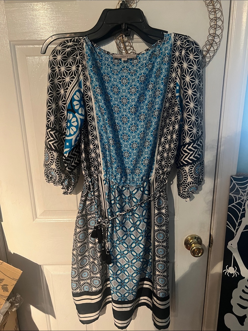 LOFT Blue and Black Mixed-Print Midi Dress